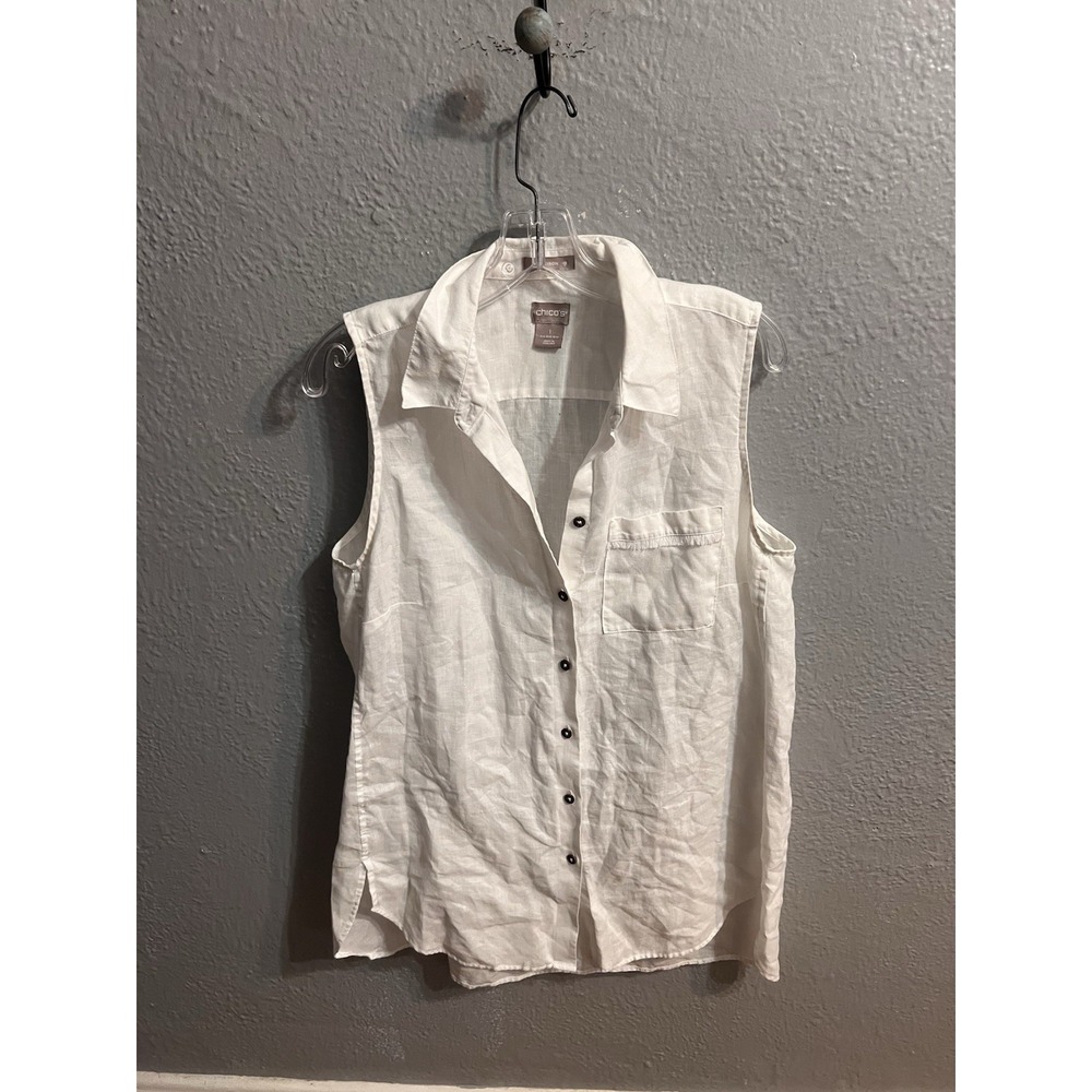Chicos Womens Size 1 White Sleeveless Button Up Linen